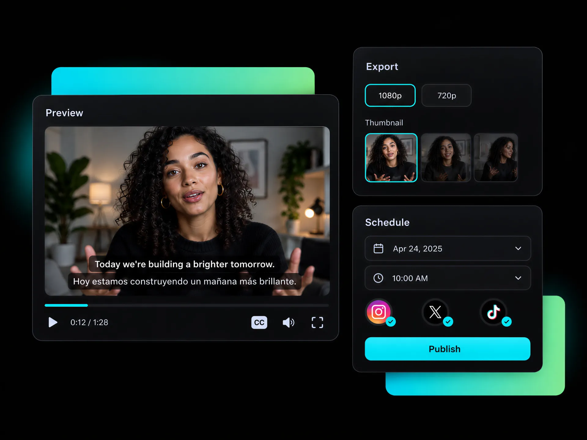 captioned vimeo video prepared for export and scheduled social media publishing