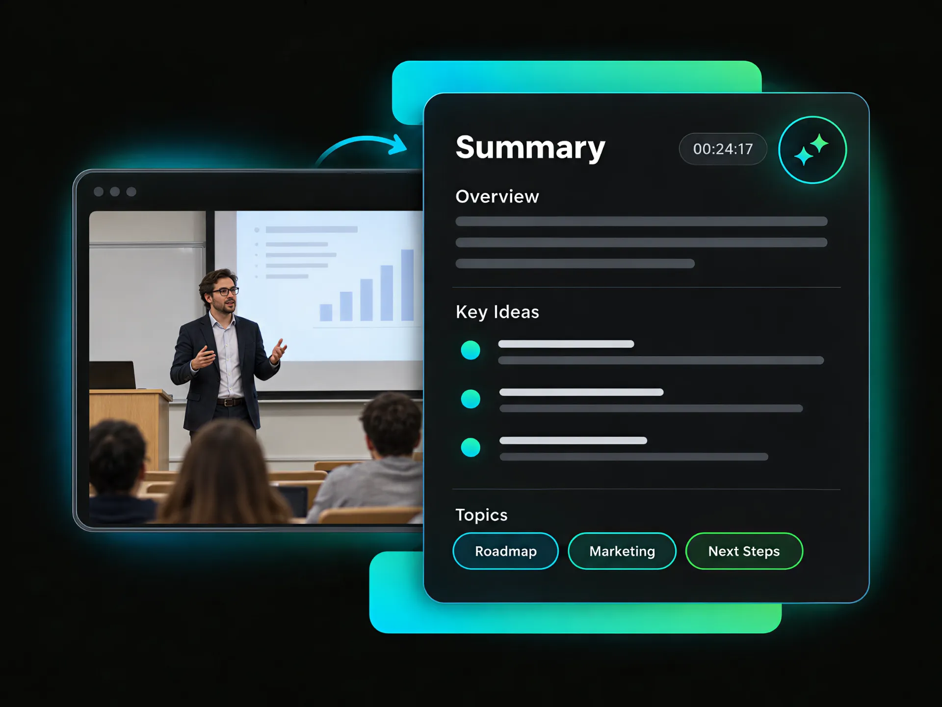 lecture overview showing the main idea, key points, and topic tags