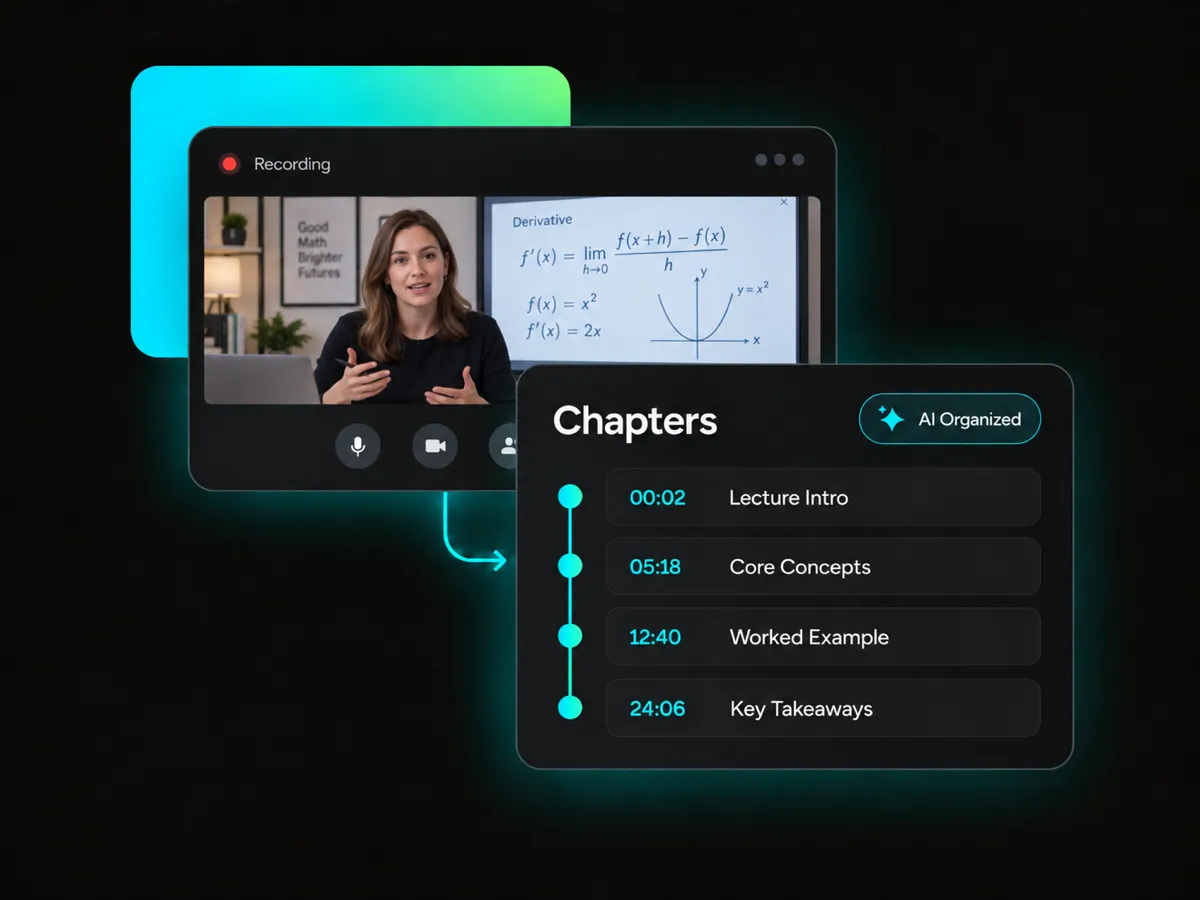 lecture chapters organized by topics, key points, and timestamps