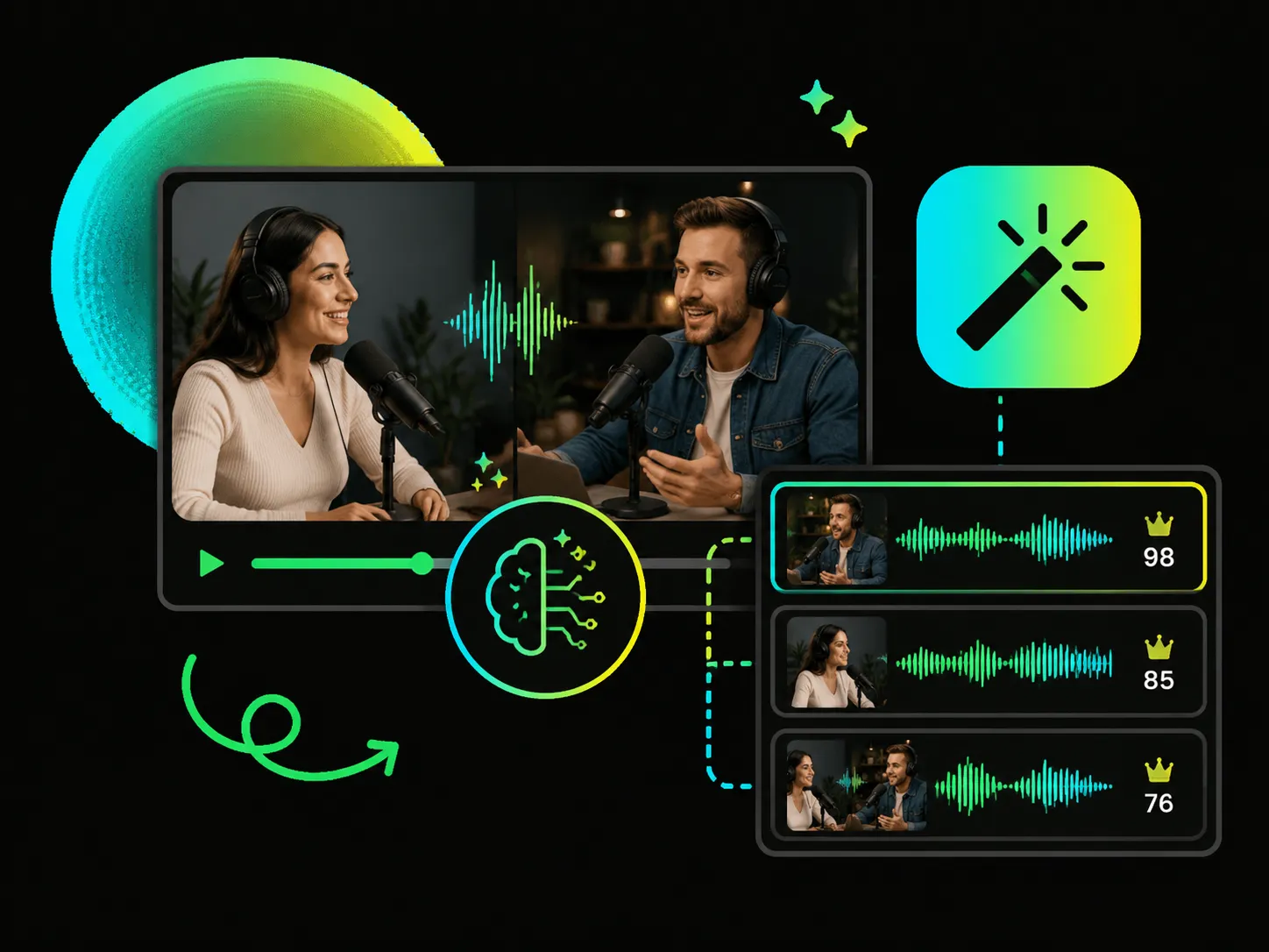AI podcast clips ranked by viral score