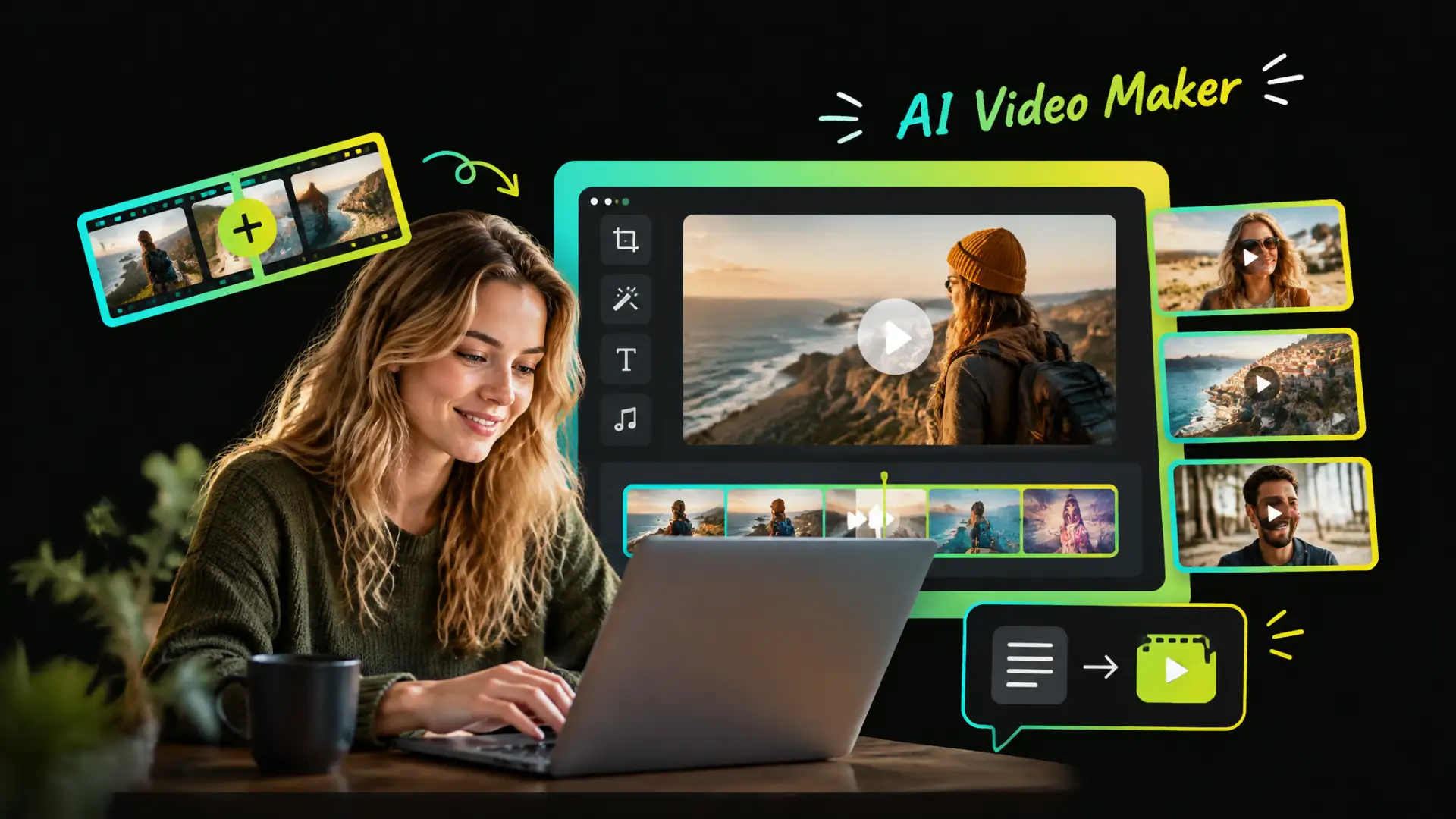 WayinVideo AI video maker online for creating videos from clips, existing footage, and text ideas