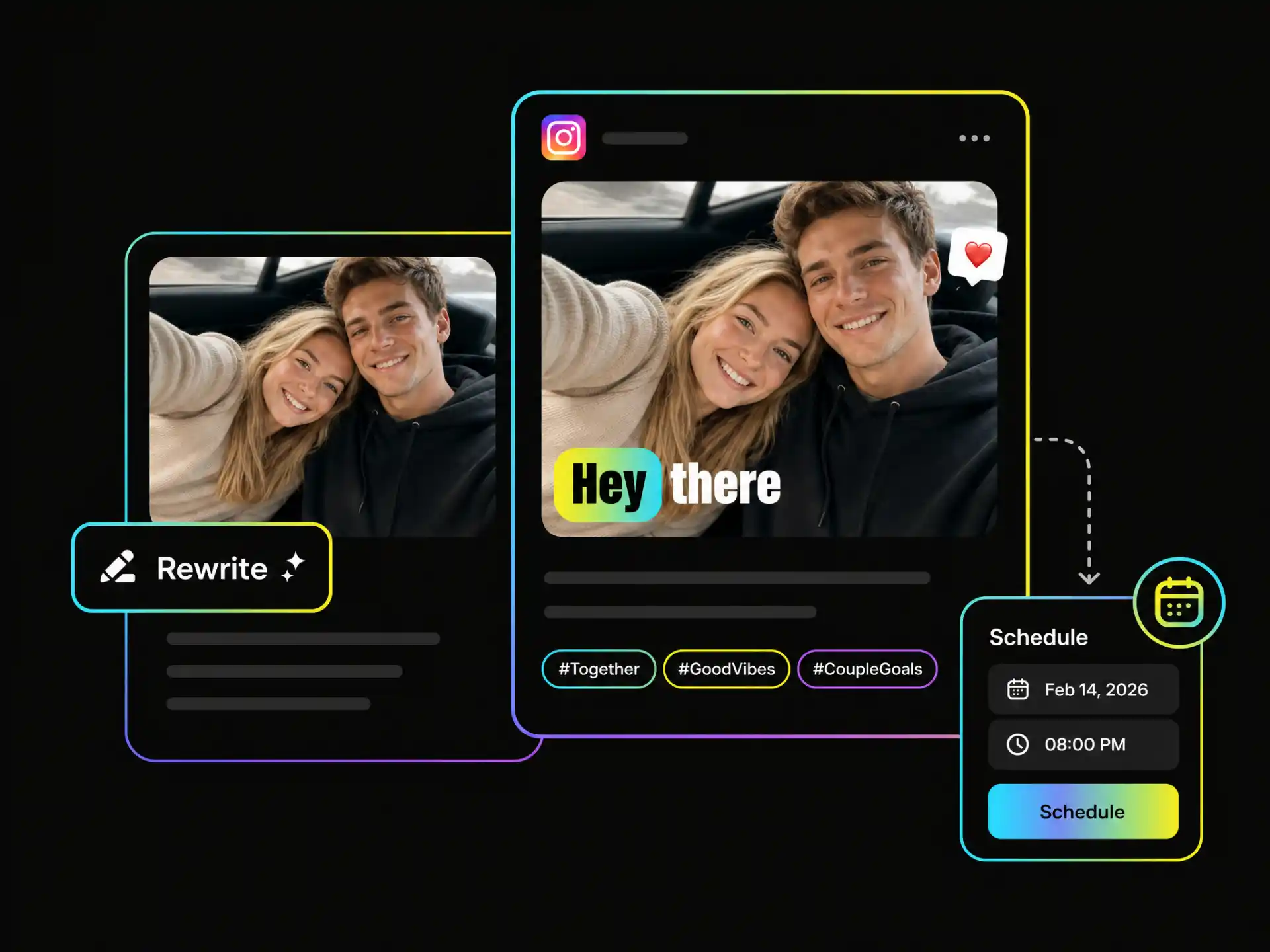 Instagram post tags and AI rewrite content tools