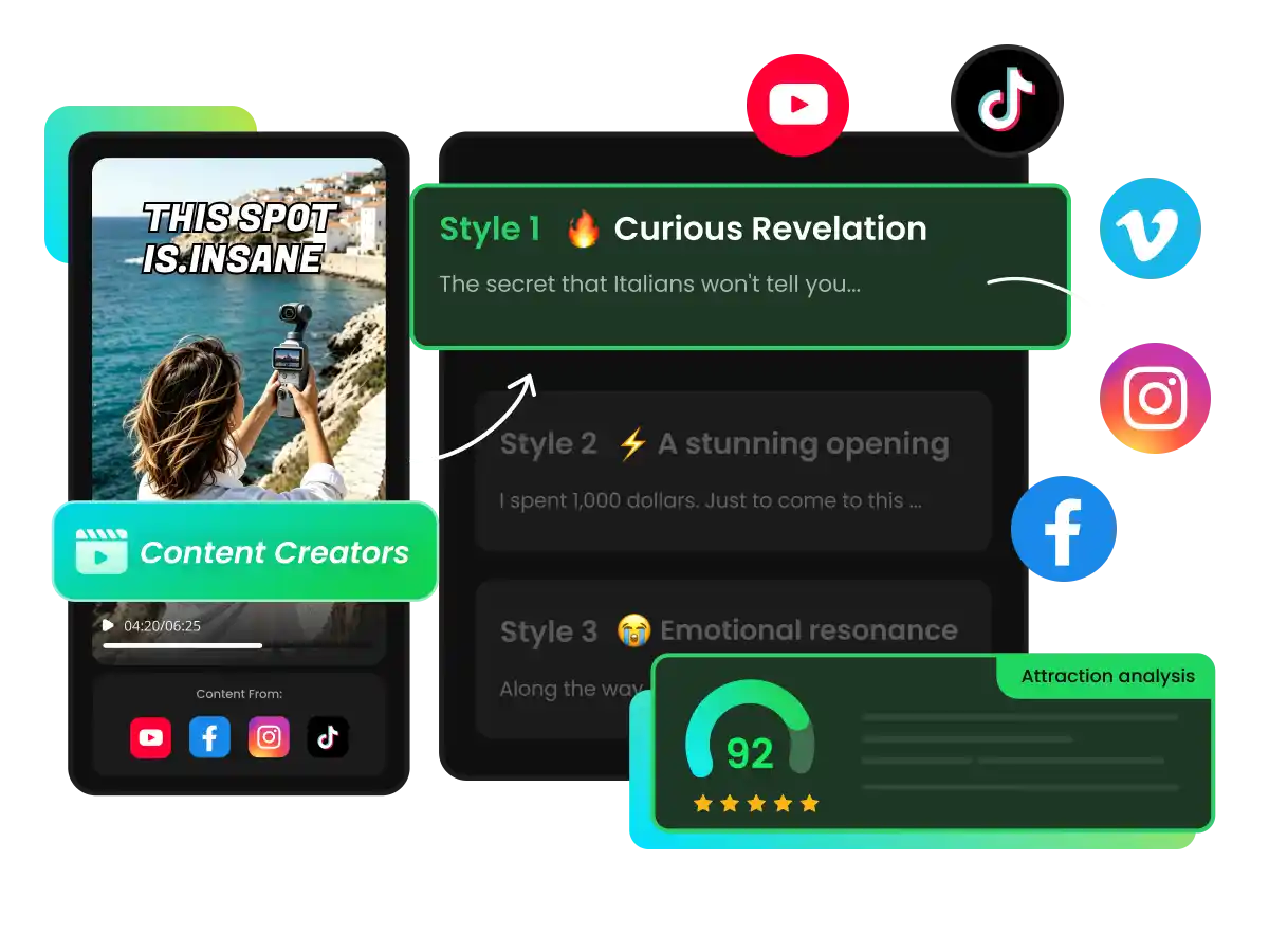 Content creator using video hook generator for TikTok and Shorts intros.