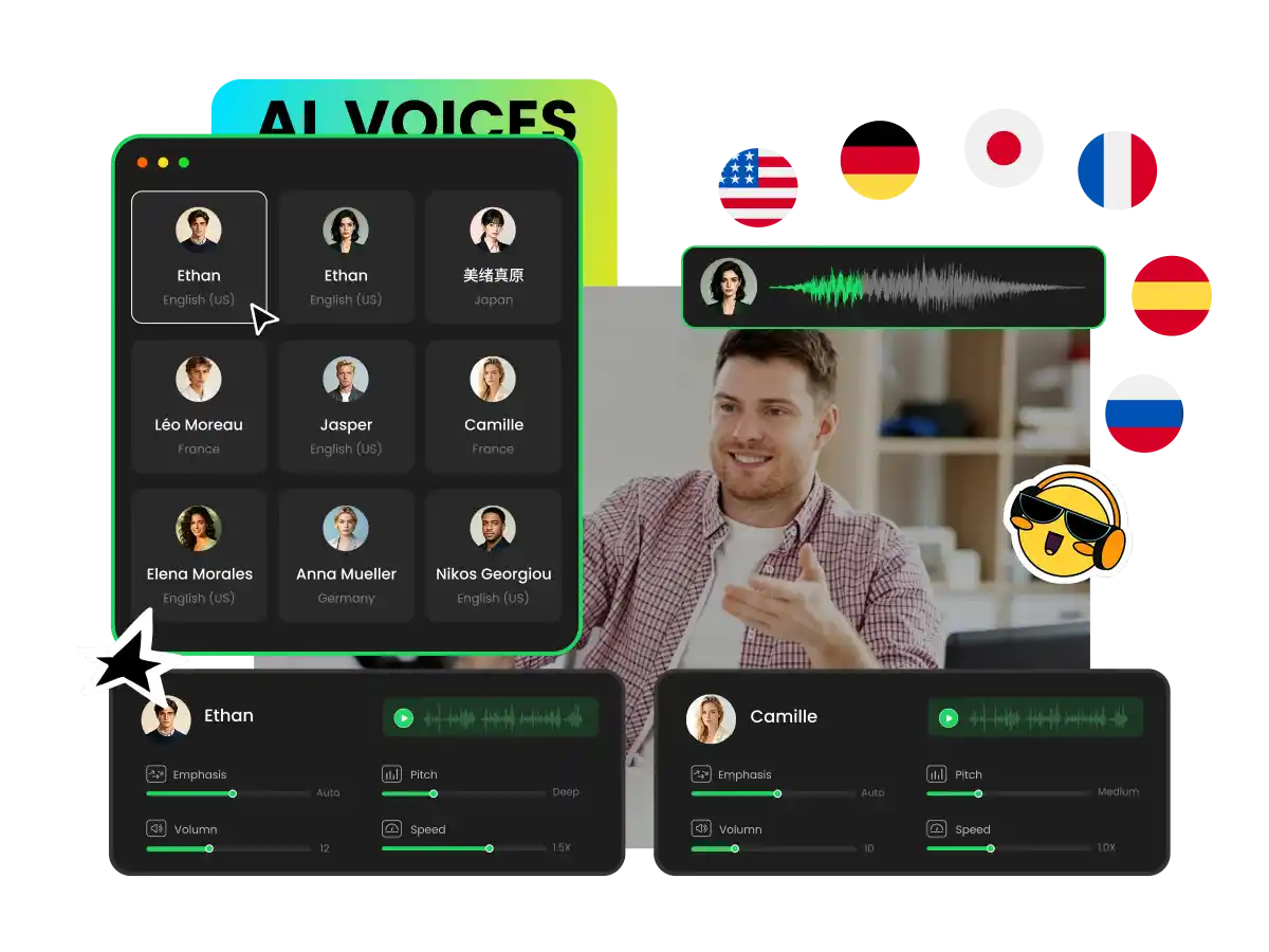 selecting realistic speaker voices and emotional tones in YouTube video hook generator