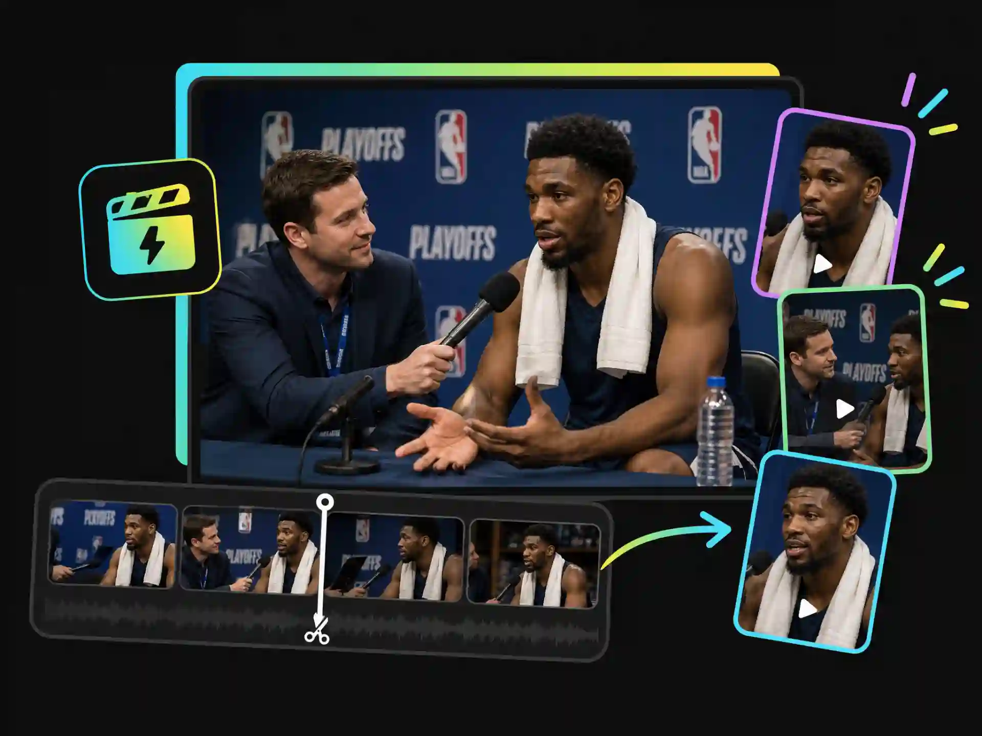 clip maker for sports videos splitting post game player interviews
