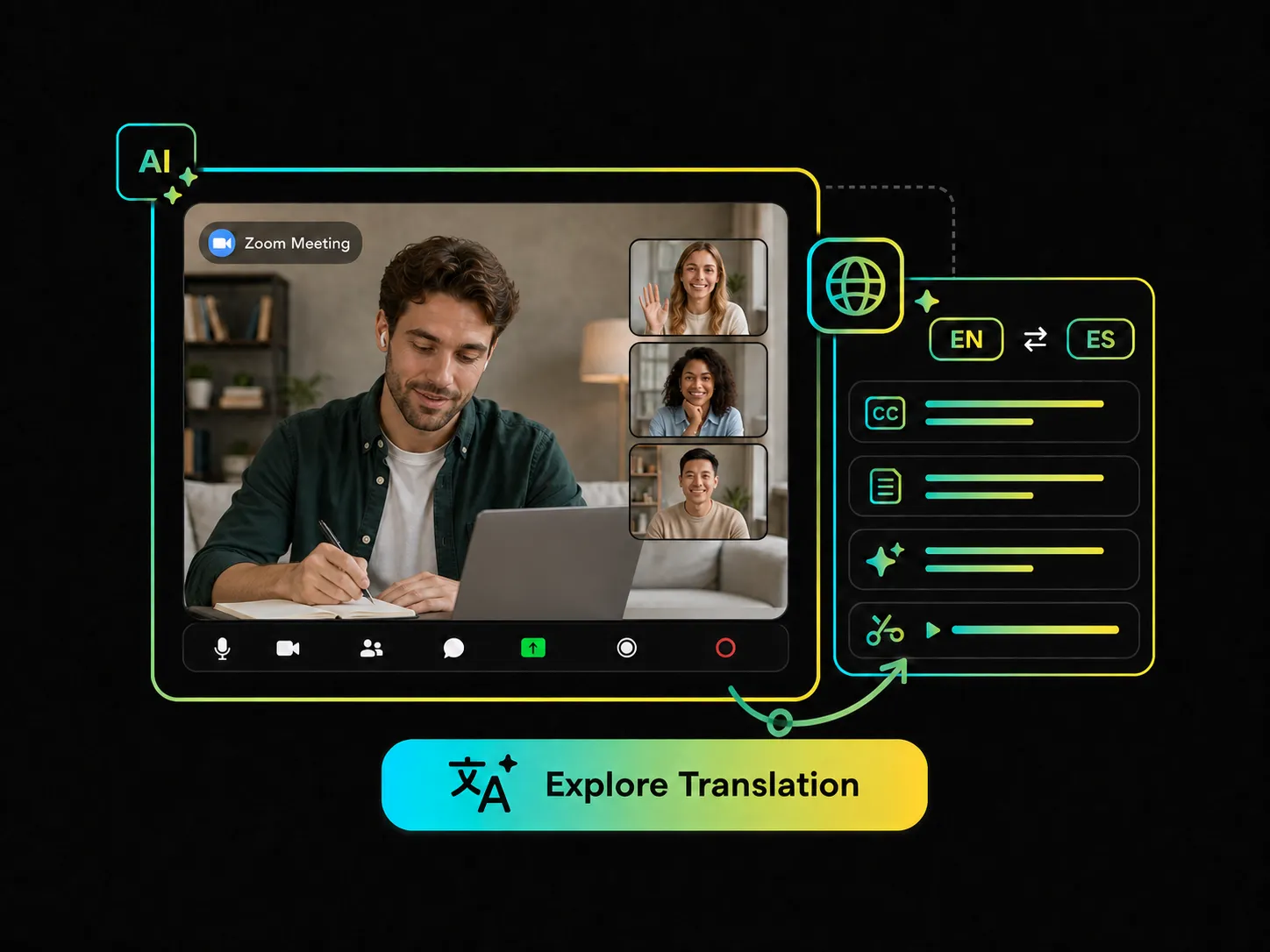 Multilingual translation of meeting transcripts and AI notes