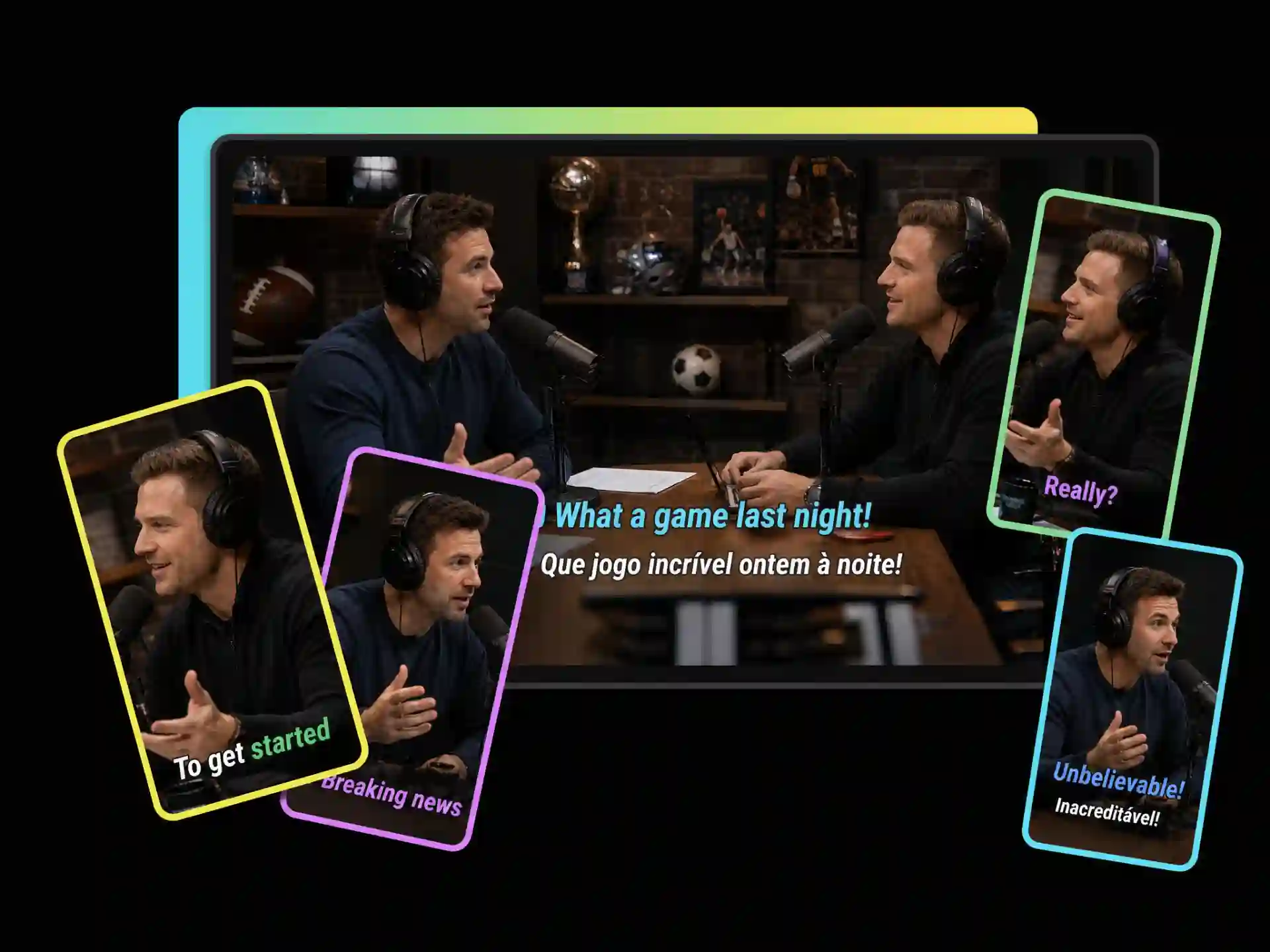 AI sports clip editor creating auto captions for podcast videos