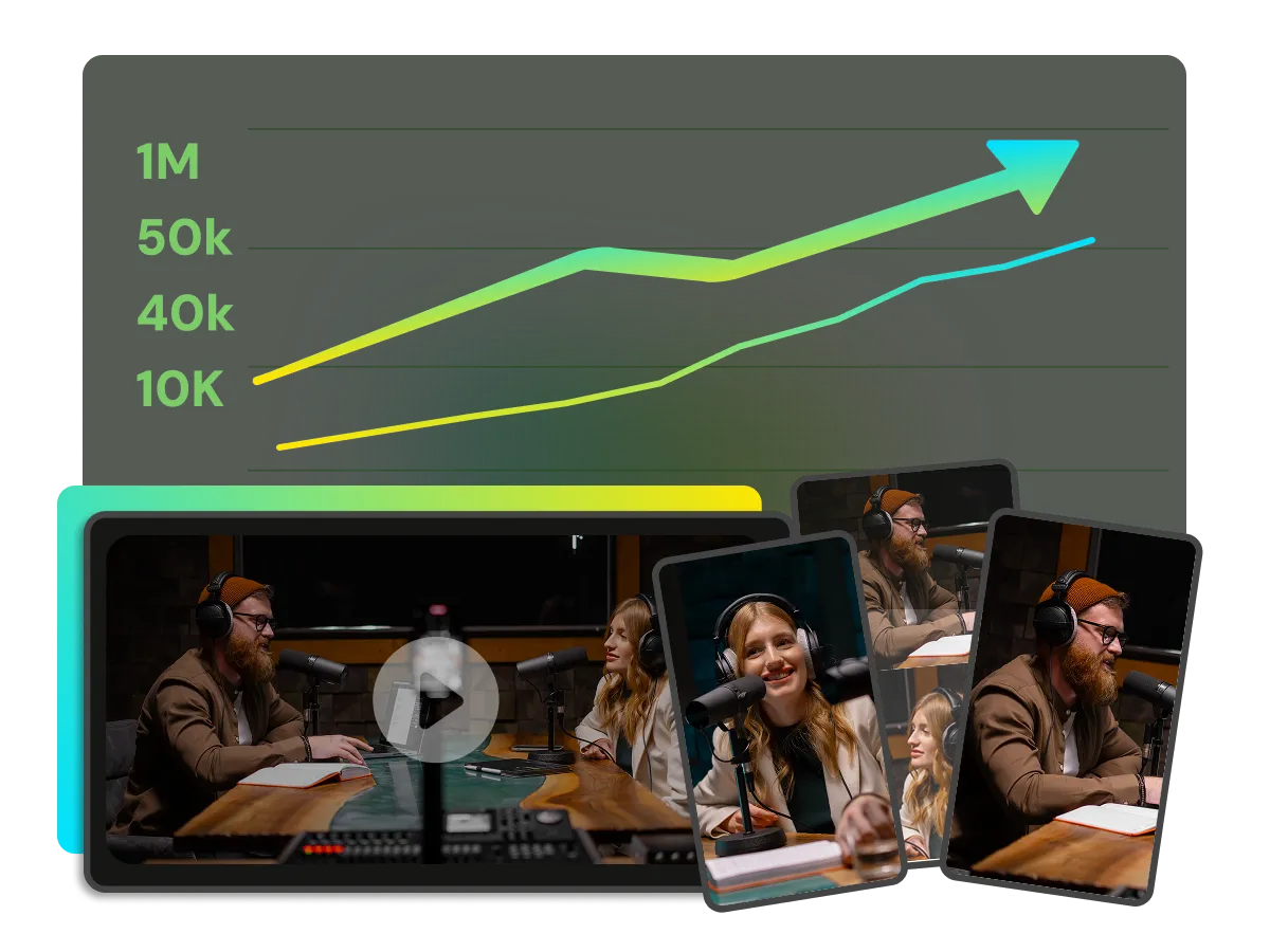Podcaster using AI repurpose to create short video clips from a long recording