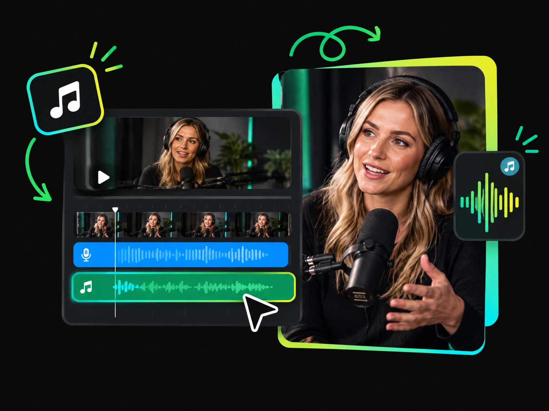 Add background music to podcast clips while keeping dialogue clear and easy to understand.