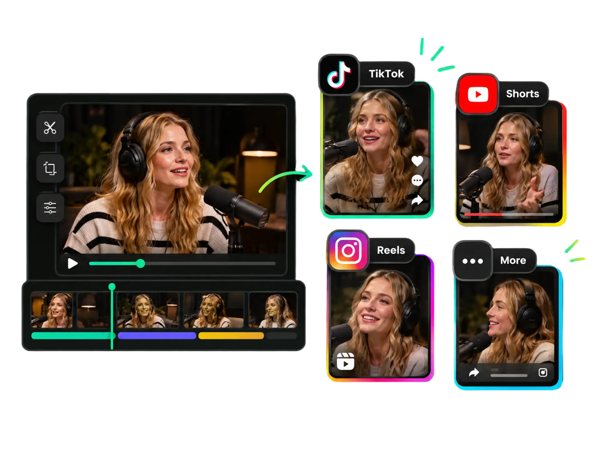 Social media video maker preparing video content for TikTok, YouTube Shorts, and Instagram Reels
