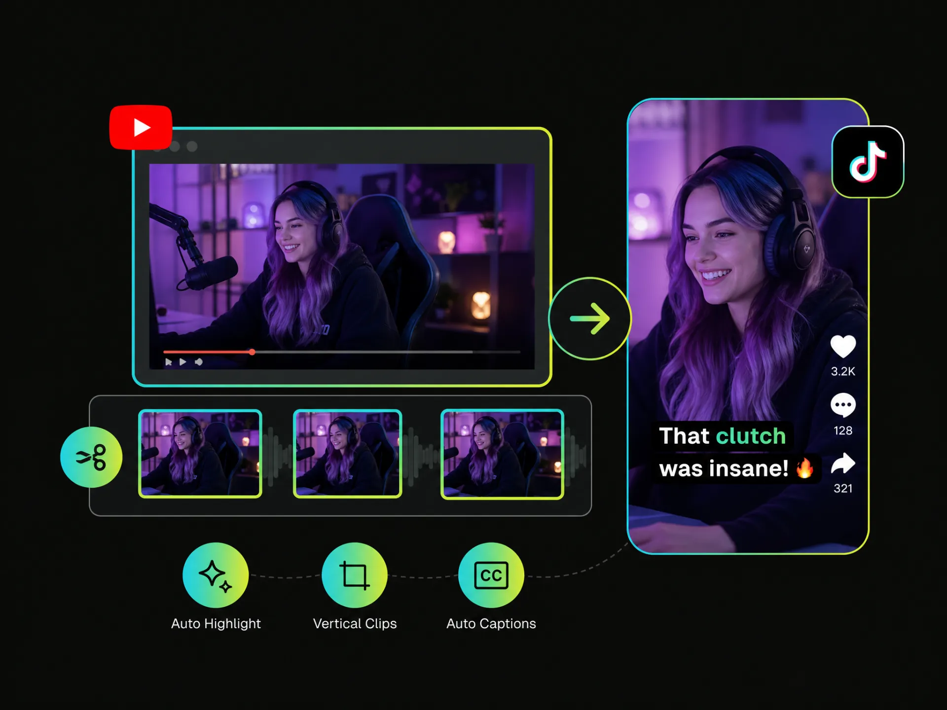 Make TikTok clips from YouTube videos with AI