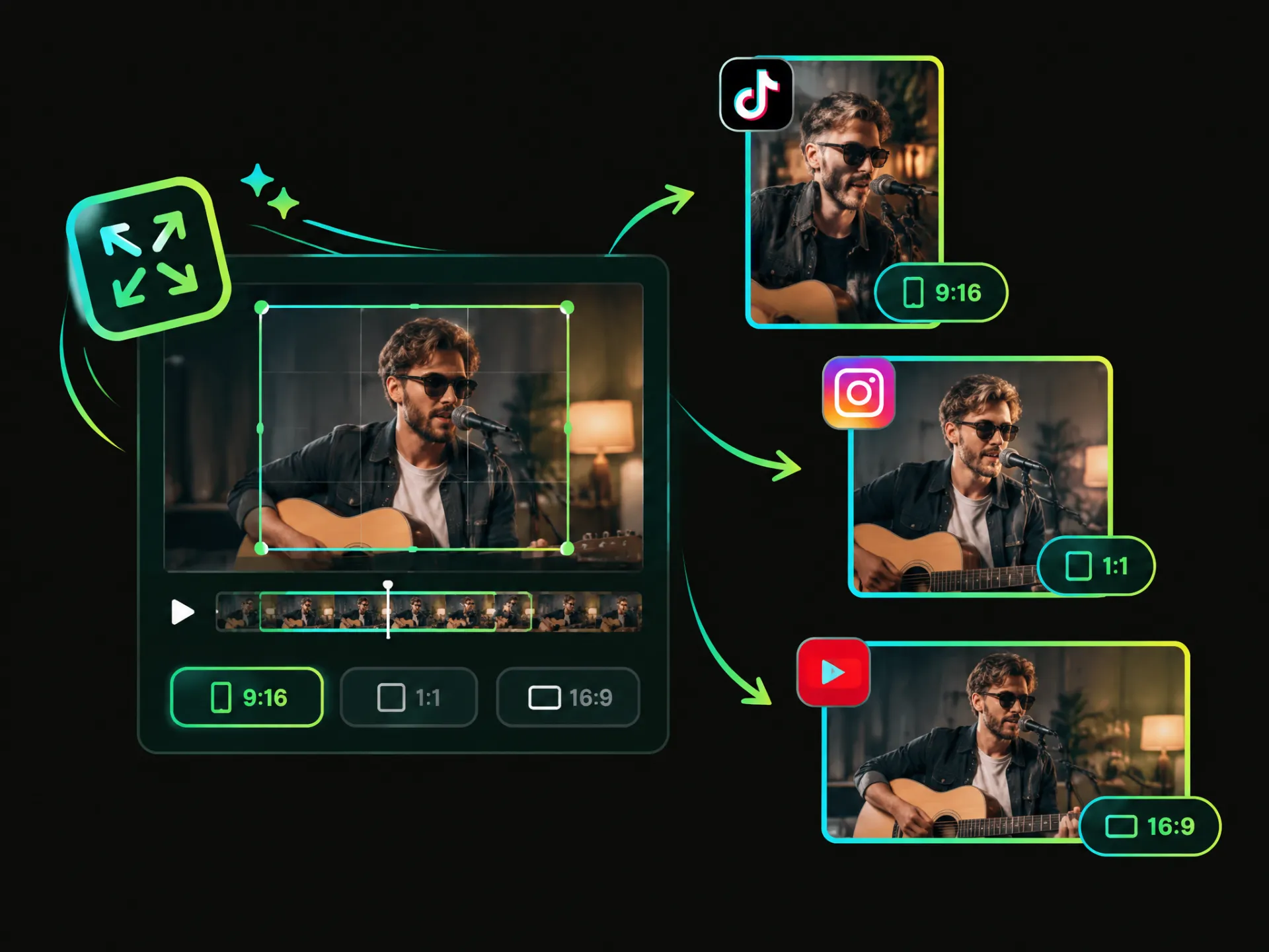 Add music to video online and resize it for vertical, square, and landscape social media formats