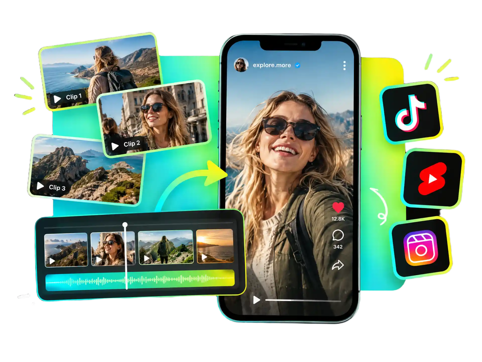 Social media video maker preparing engaging videos for TikTok, YouTube Shorts, and Instagram Reels