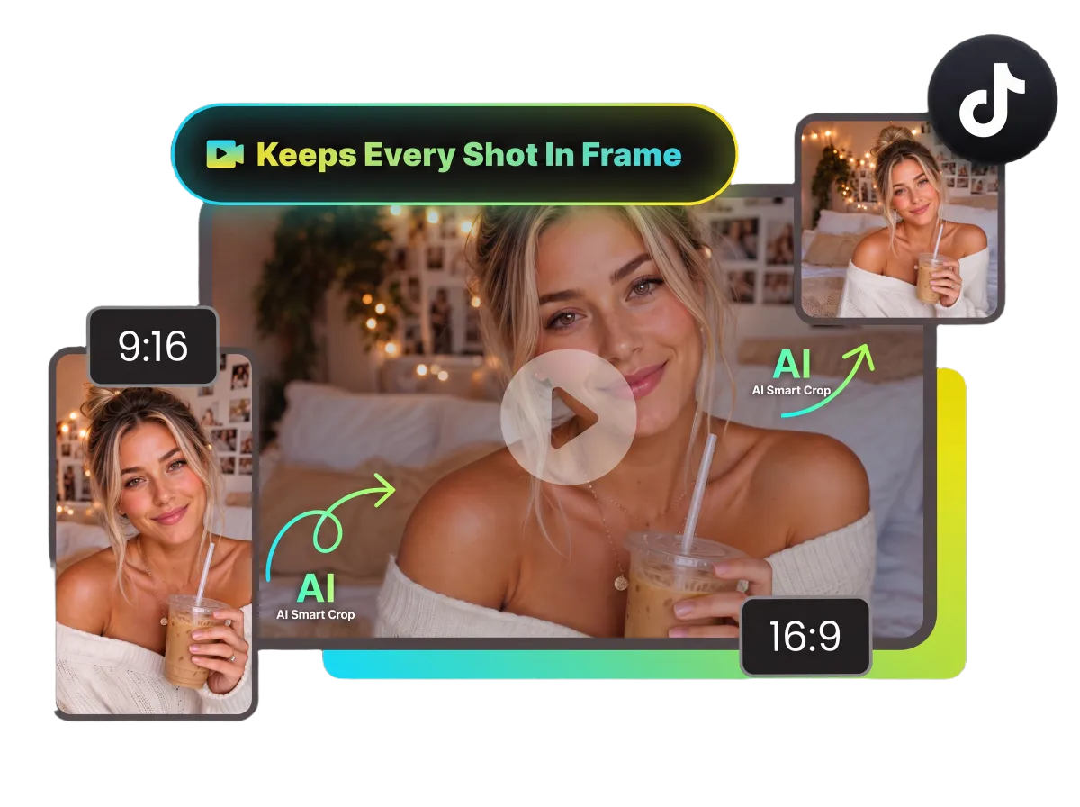 AI subject tracking for repurposing videos into TikTok content