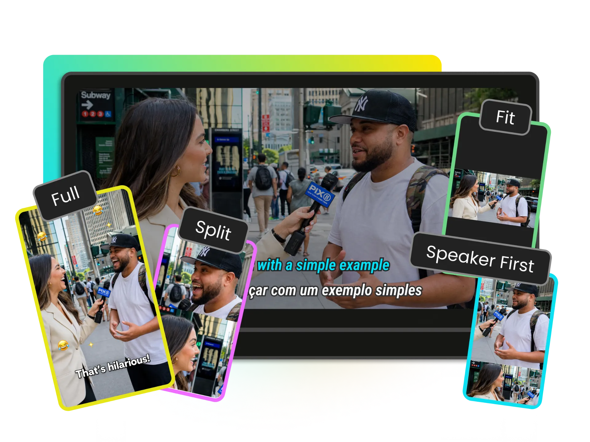 AI repurpose content tool with multiple layout options for creating optimized video clips