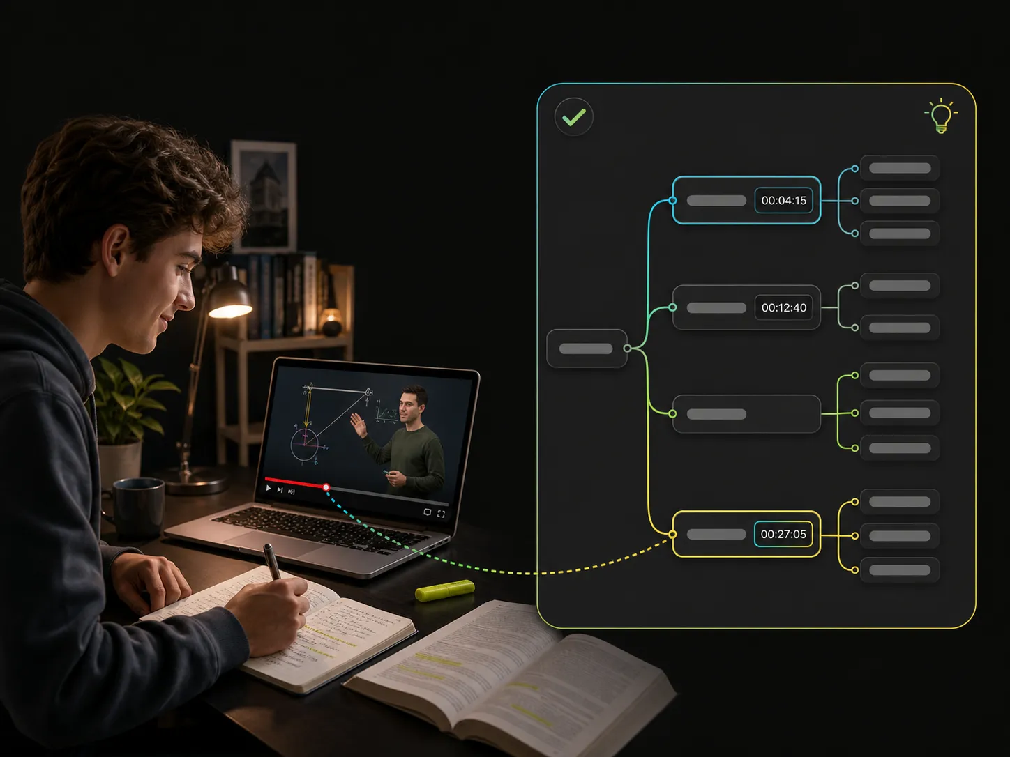 student studying with the ai mind map generator from youtube video