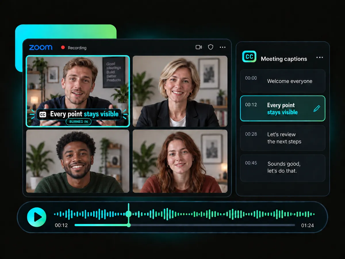 dynamic captions added to zoom meeting recordings for clearer viewing