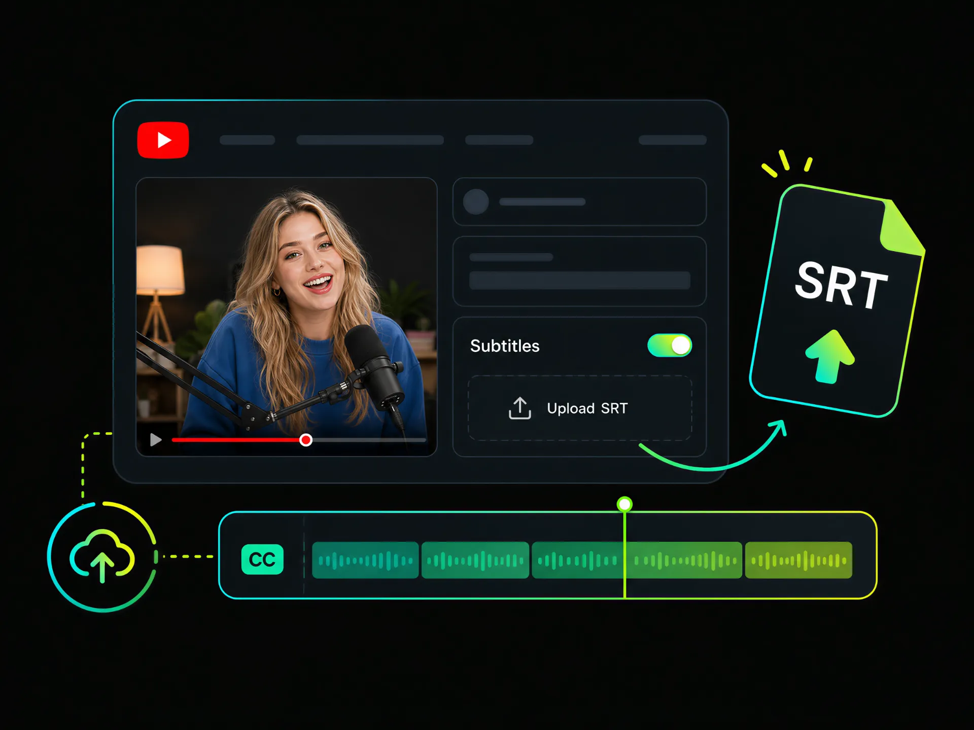 published video with an srt subtitle track that viewers can turn on or off on social media