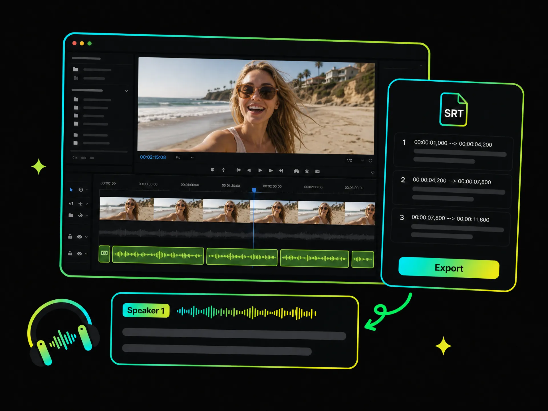 srt subtitle file generator with a video editing timeline for post-production handoff