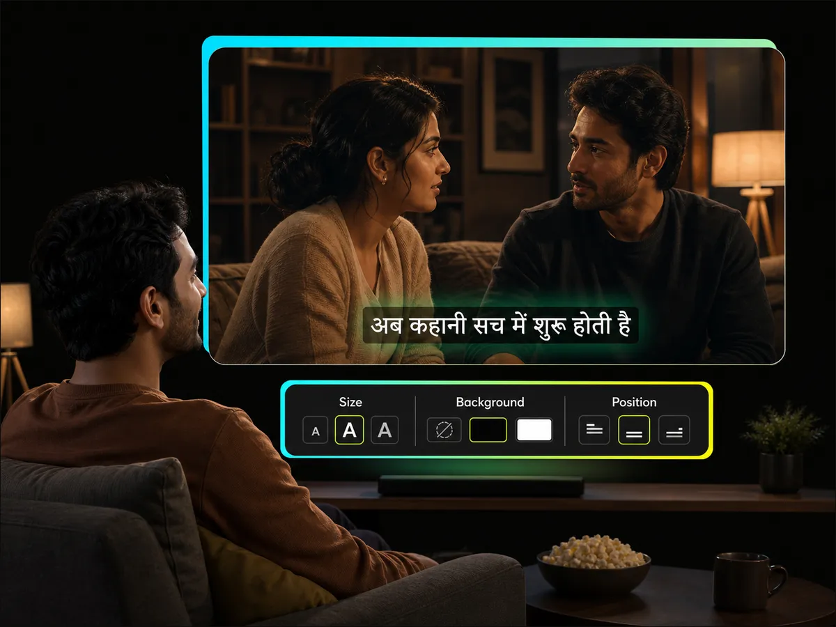 viewer watching an english to hindi translated video with ai-generated subtitles