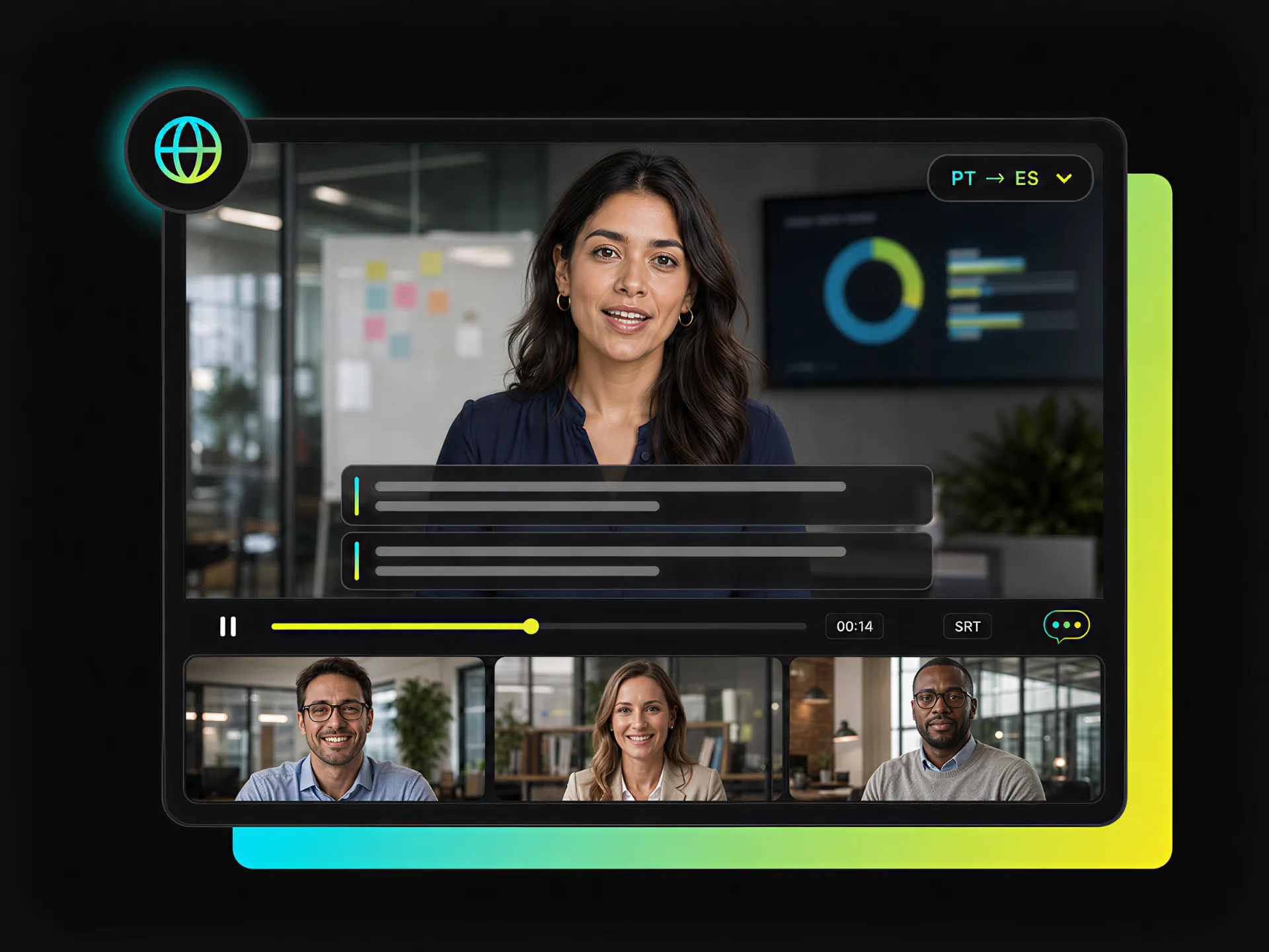 teams using WayinVideo to translate Portuguese videos to Spanish for global communication