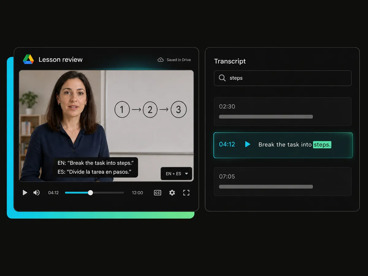 turning google drive video to text with bilingual subtitles for lesson reviewing