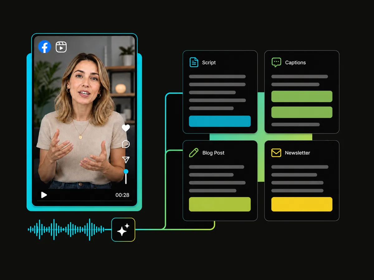facebook video link to text converter showing facebook transcript of a reel