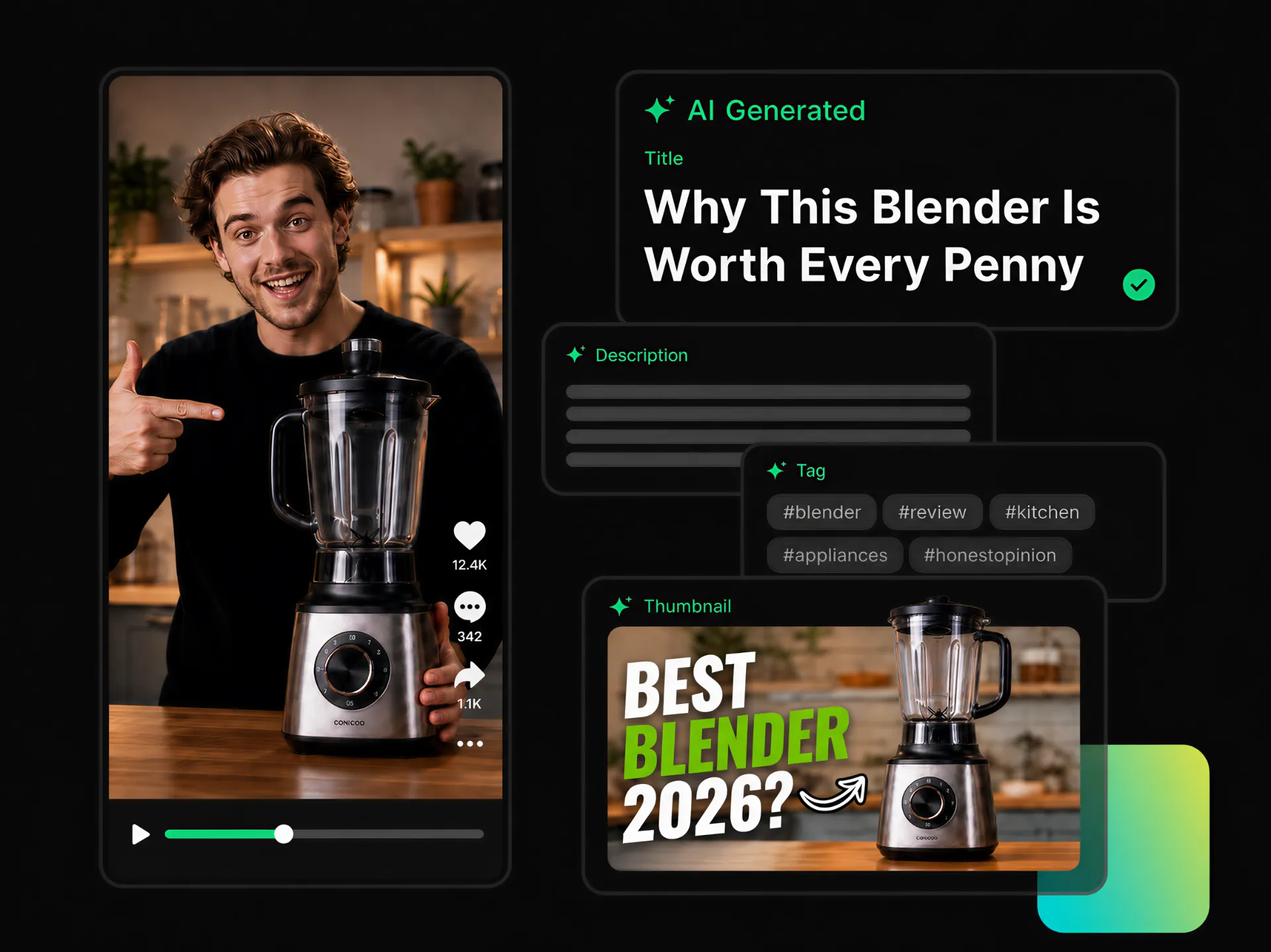 marketers creating tiktok titles, descriptions, tags, and thumbnails for product promotions