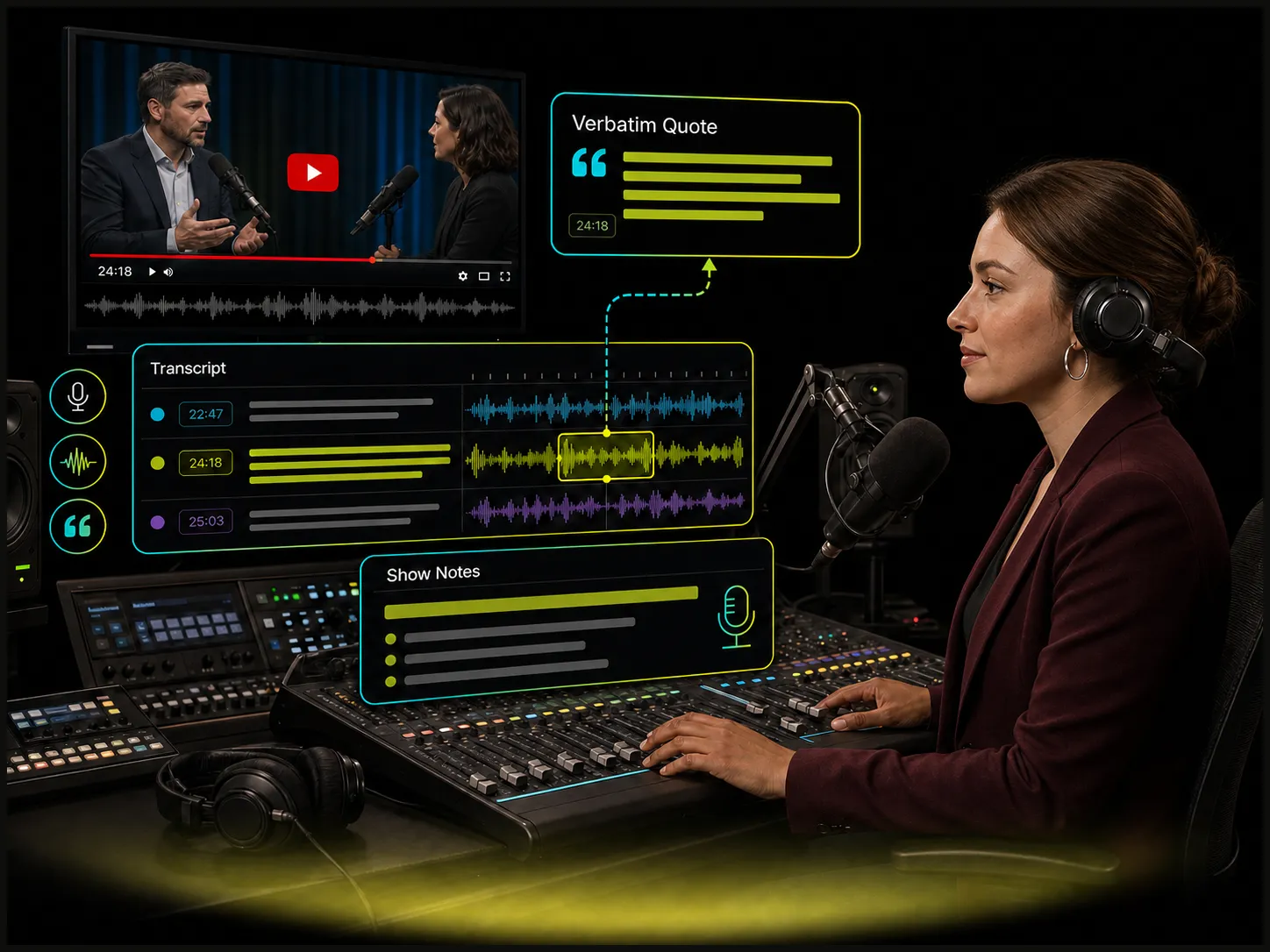journalist transcribing a youtube video to extract quotes from an interview