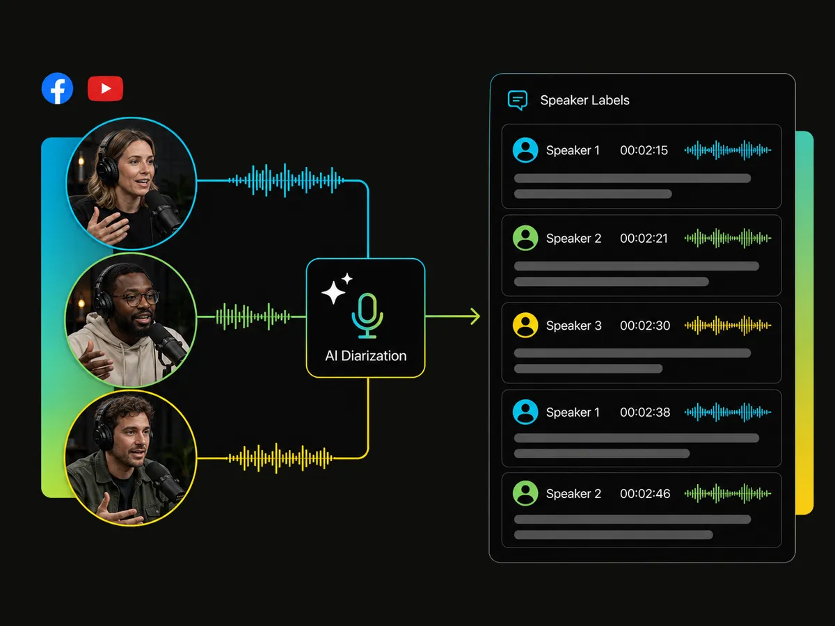using ai to transcribe facebook video to text with multi-speaker diarization