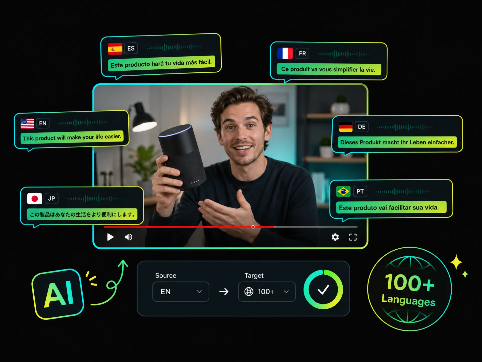 product demo video with original and translated subtitles for localization