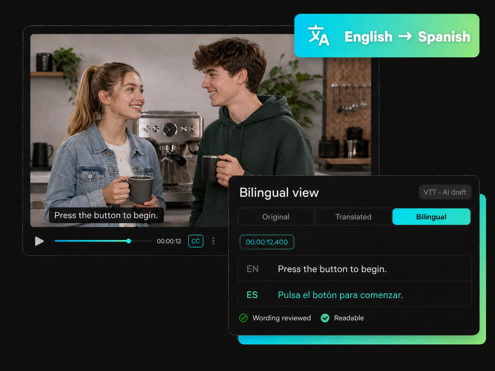 bilingual subtitle view showing original text and translations together