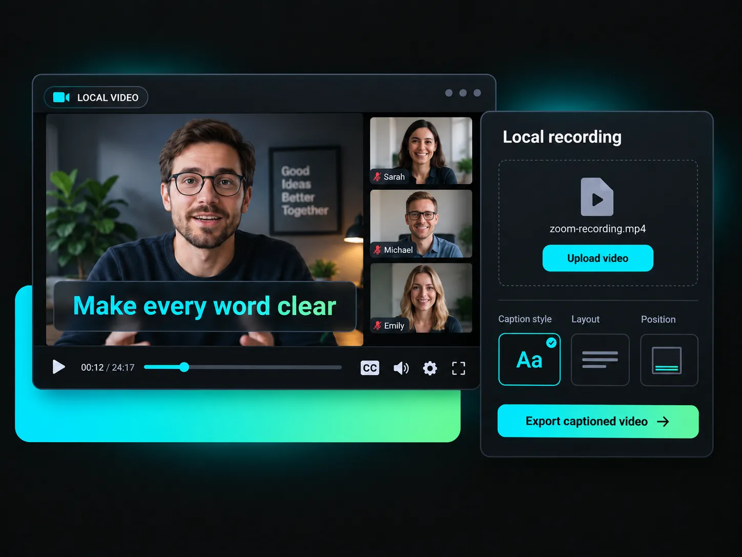 adding captions to a local zoom recording with customized display settings