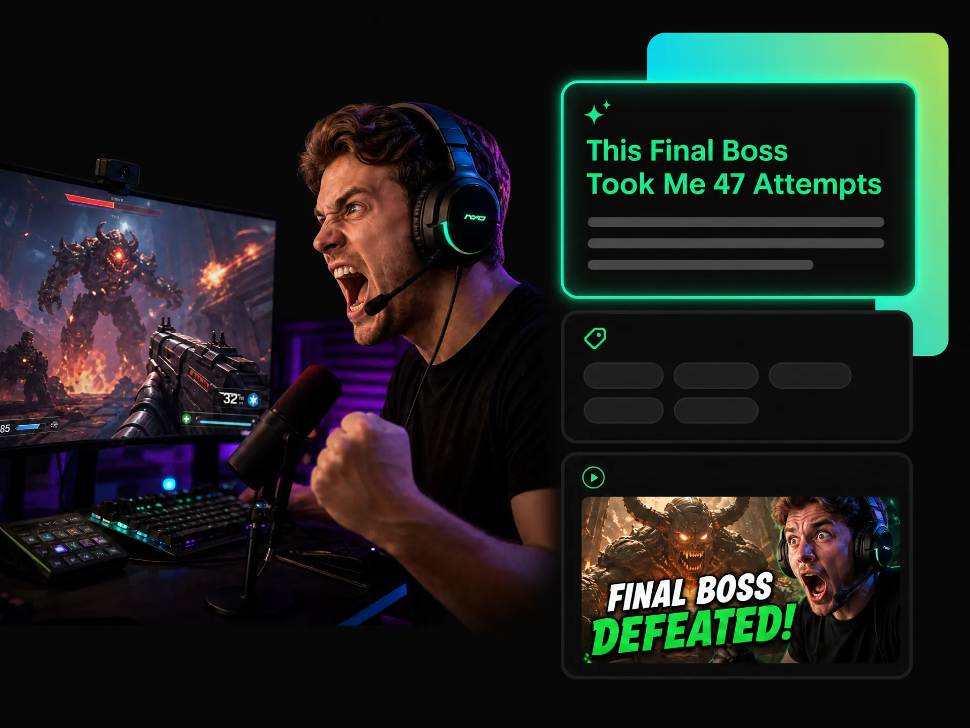 gaming creators using a tiktok video title generator to create titles for game clips