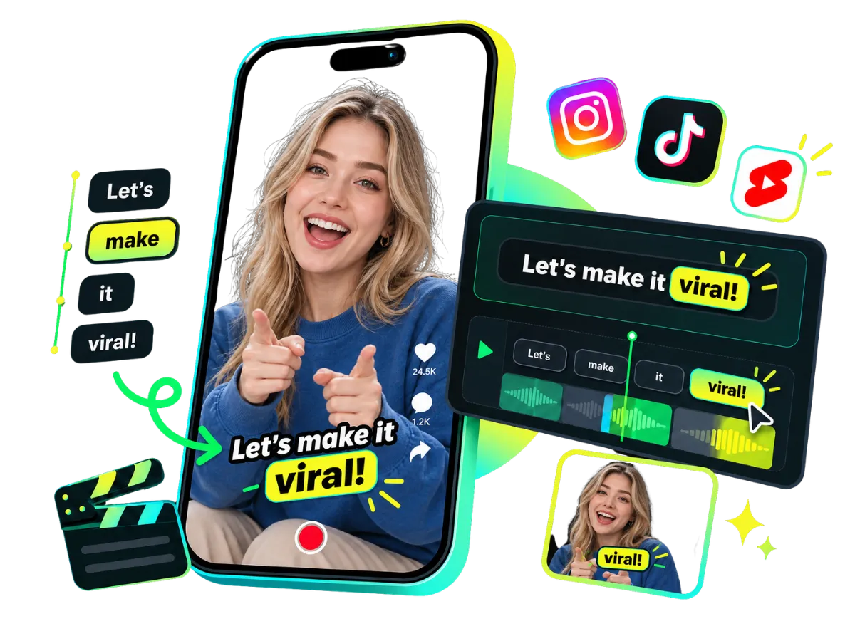 Animated subtitles for Instagram, TikTok, and Shorts with word-by-word highlights