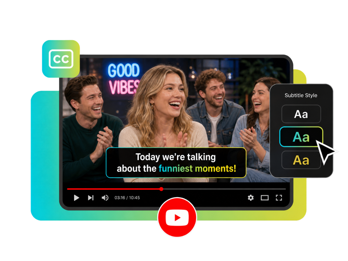 YouTube video editor with automatic subtitle timing and animated caption styles