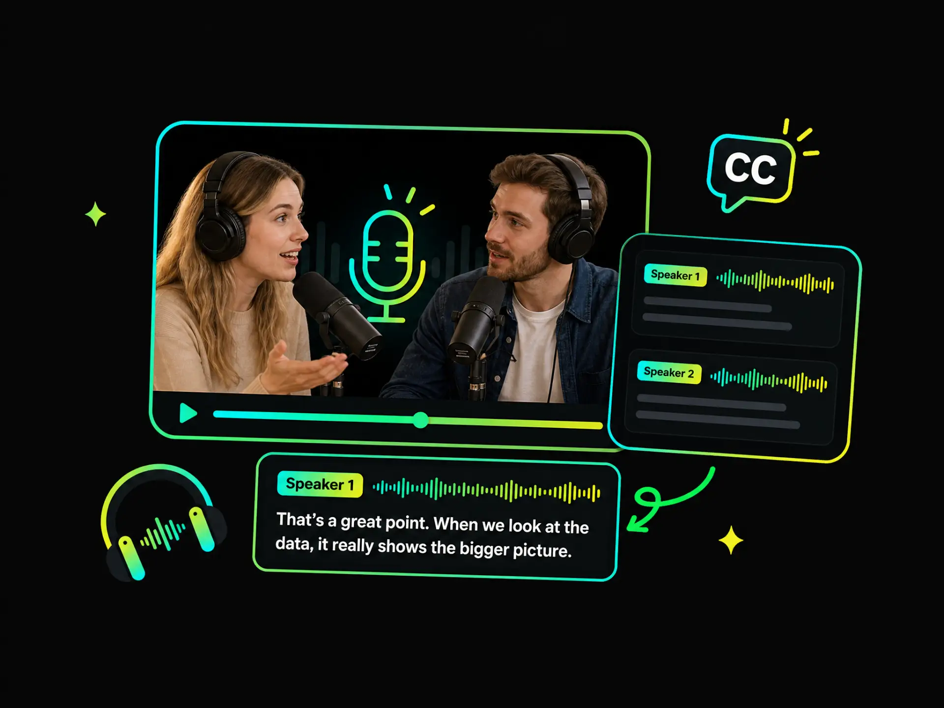 Subtitle generator for video with clear captions for podcast conversations