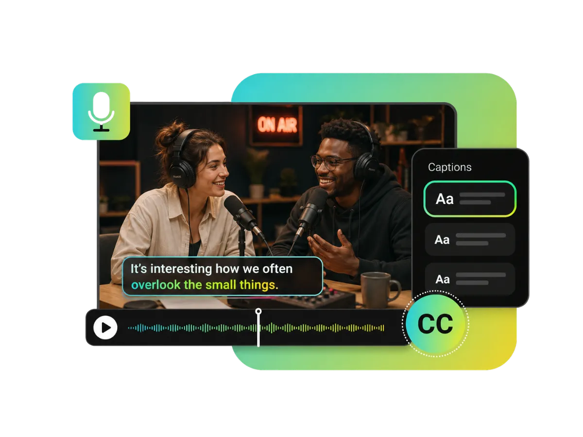Free animated subtitles synced to podcast conversations with readable caption styles