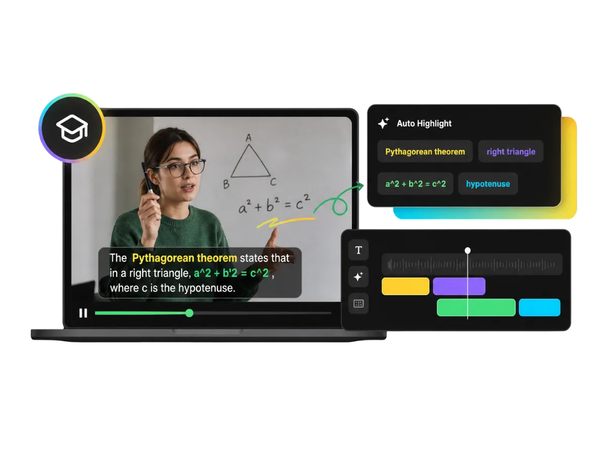 Educational video with animated subtitles and highlighted keywords for key concepts
