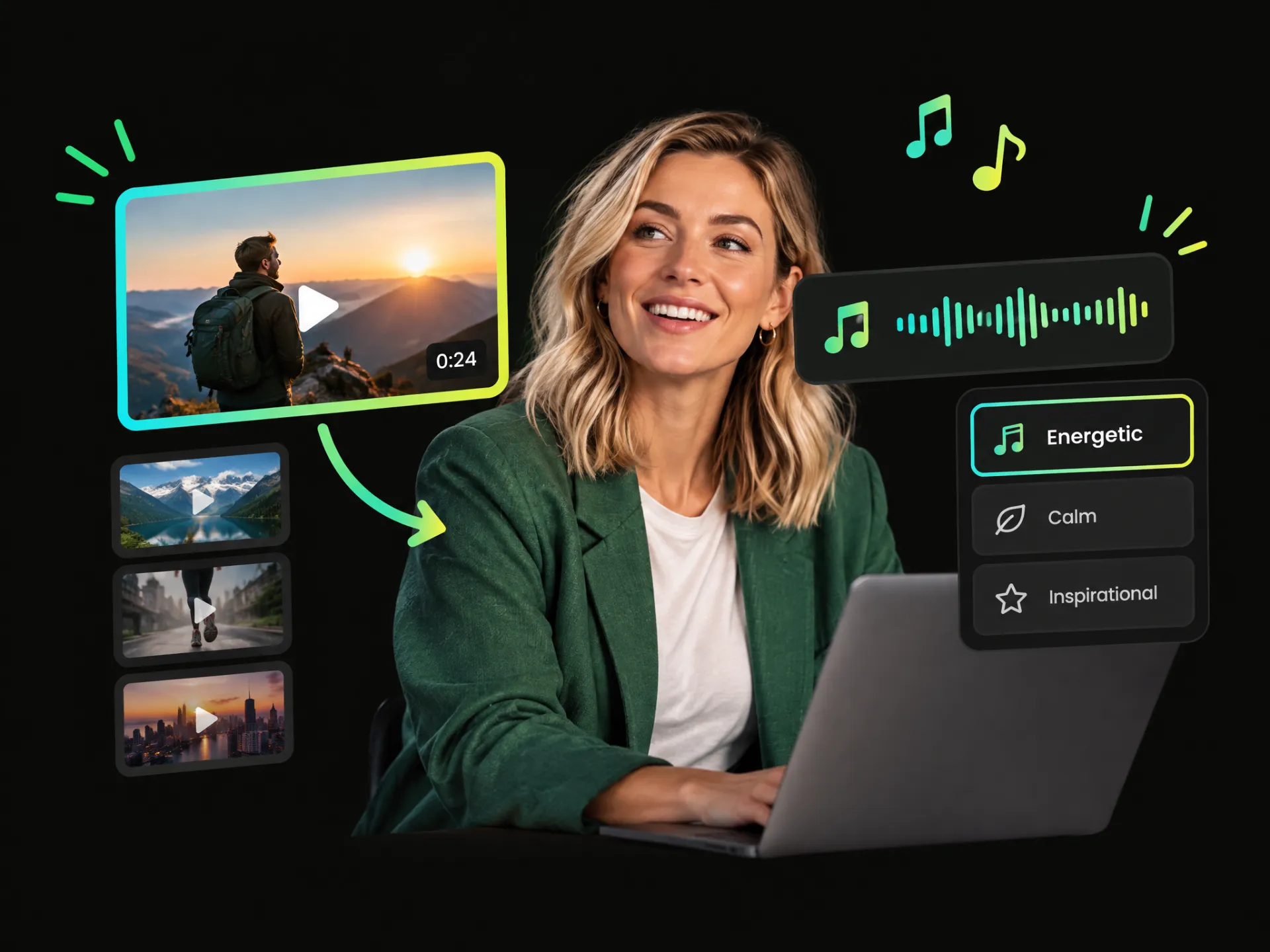 Video marketer adding music to videos while balancing soundtrack and original audio