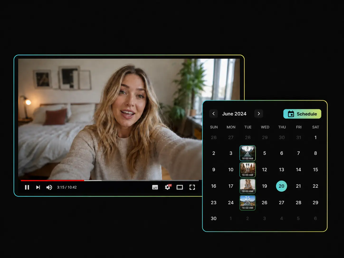 Vlogger scheduling daily vlogs using YouTube content planning tool